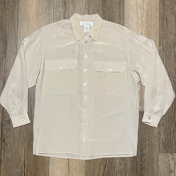 VTG Jones New York 100% Silk Sheer Blouse 8 Ivory Old Money Elegant Minimalist - Picture 1 of 8